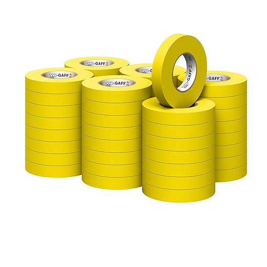 1" Pro Gaff Gaffers Tape 55 yards length yellow matte. Premium Heavy-Duty Gaffers Tape trusted by professional Gaffers. Made in the USA. Holds Tight, Easy to remove. (Pack of 48)