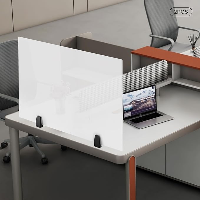 2 Pack Clamp-on Desk Privacy Panels, Frosted Acrylic Desk Dividers for Office School Call Center Reception Area, Noise and Visual Distractions Reducing Table Divider- 30" x 18"