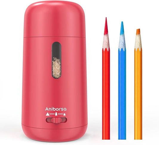 Aniborsa Automatic Electric Pencil Sharpener - Auto Feed, Auto Stop & Auto Eject, Rechargeable for Classroom, Home, School, Office, Rose Red