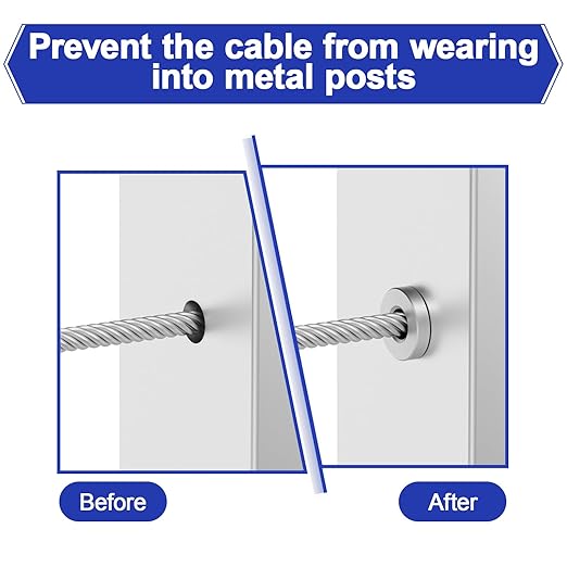 BLIKA Upgraded 80 Pack Stainless Steel Protector Sleeves for 1/8" 5/32" or 3/16" Deck Cable Railing, for Metal Posts, T316 Marine Grade, Cable Railing Protector Sleeves