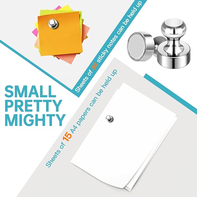 Pack of 16 Silver Refrigerator Magnets Strong Fridge Magnets for Whiteboard Magnets for Fridge Metal Magnetic Push Pins for Kitchen Office School Decorative