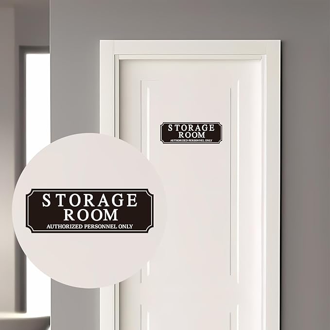 Storage Room Door Sign for Business and Home, Self-Adhesive Durable Modern Storage Room Sticker, Authorized Personnel Only Signs for Industry, Hospital, Restaurants, Private Area