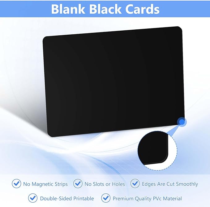 100 Pack - Premium Blank PVC Cards for ID Badge Printers - Premium Quality Black CR80 30 Mil (CR8030) by KLMNDUO - Compatible with Most Photo ID Badge Printers(Black)