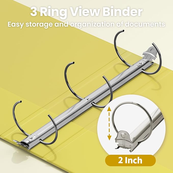 SUNEE 3 Ring Binder 2 Inch 1 Pack, Clear View Binder Three Ring PVC-Free (Fit 8.5x11 Inches) for School or Office Supplies, Yellow