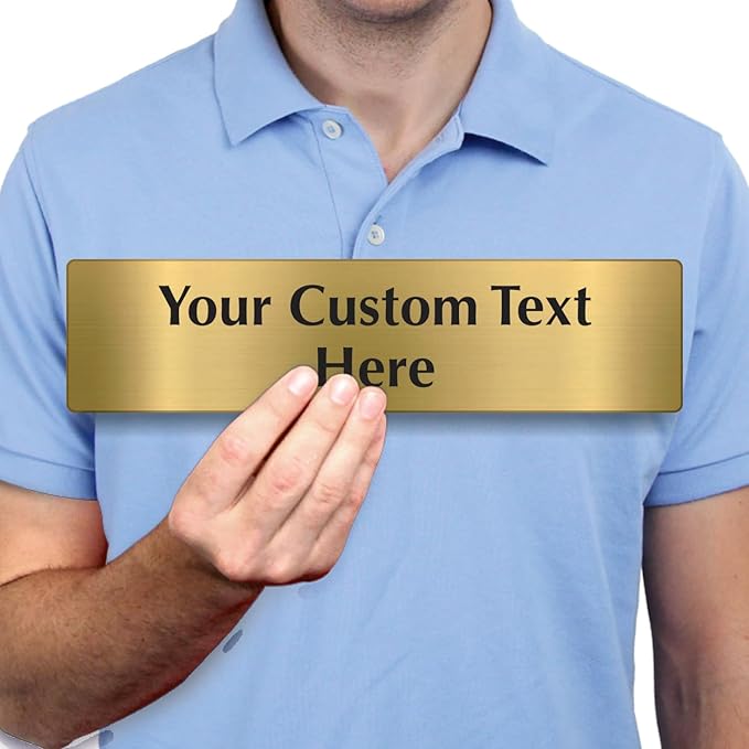 SmartSign Custom Brass Sign - 3" x 12", 40 mil REAL Bugle Brass Metal, Personalized Name Door Sign, Heavy-Duty Premium Engraved Door/Wall Mount Plaque for Business/Office, Gold and Black
