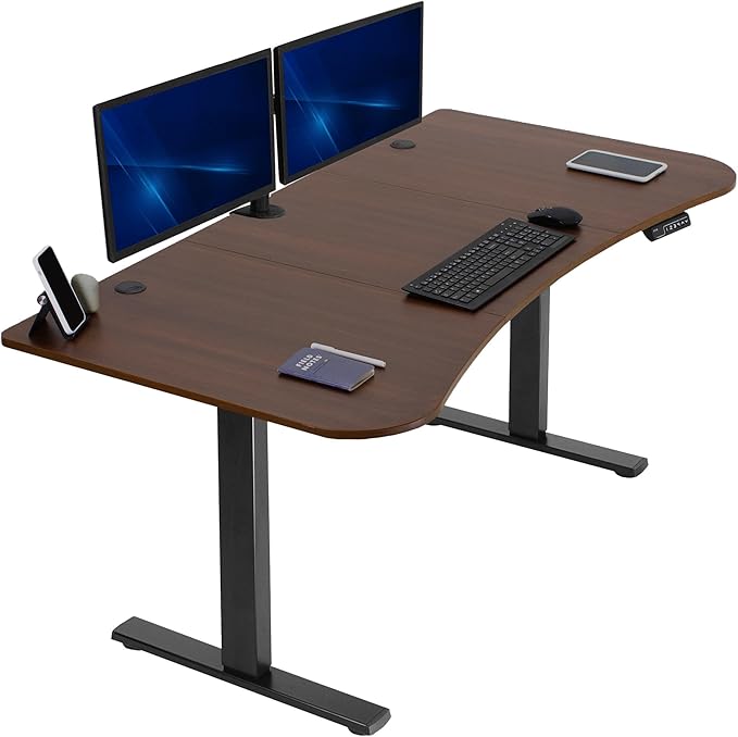 VIVO Electric 63 x 32 in Standing Desk, Memory Height Adjustment, 1B Series, Holds 220 lbs, Dark Walnut Top Black Frame, DESK-KIT-1B1D