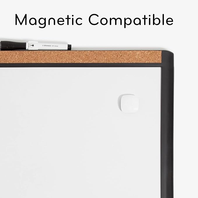 U Brands Contempo Magnetic Dry Erase Board, PINIT White Board, 11" x 14" Inches, White Plastic Frame Includes Markers, Magnets, Mini Eraser, Push Pins