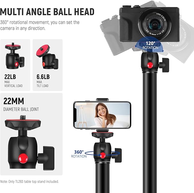 NEEWER Extendable Camera Desk Mount with Ball Head, 17"-40" Adjustable Table Light Stand with 1/4" Screw & C Clamp for DSLR Camera, Ring Light, Live Stream, Vlog, Max Load: 6.6lb/3kg, TL283 (RED)
