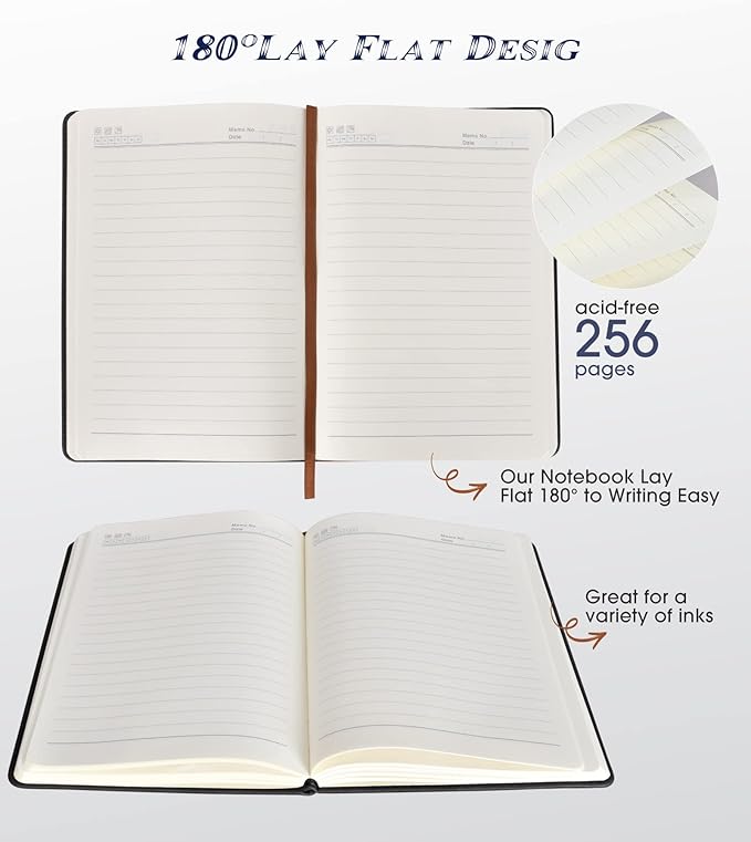 Biuwory Lined Journal Notebook for Women Men,256 Pages A5 Hardcover Leather Journals for Writing,Travel,Business,Work & School,College Ruled Notebooks for Note Taking,Diary Notepad 5.7"×8.3"(Black)