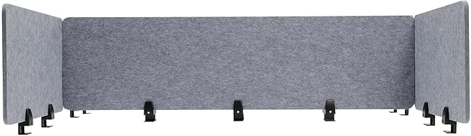 ReFocus Raw Clamp-On Acoustic Desk Divider Mounted Privacy Panel Set – Reduce Noise & Visual Distractions for Office, Study (Castle Gray, 2× Long (59"×16") + 4× Short (23.6"×16"))
