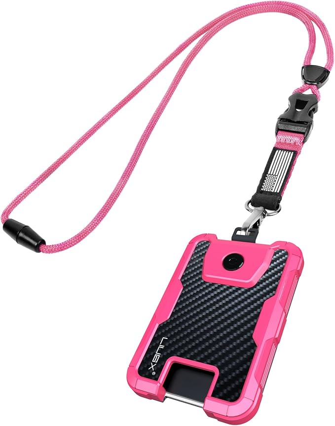 LIUGX Carbon Fiber Badge Holder with Heavy Duty Breakaway Lanyard, Durable ID Card Holder (Holds 6 Cards) with Quick Release Detachable Buckle, Metal Clip, American Flag