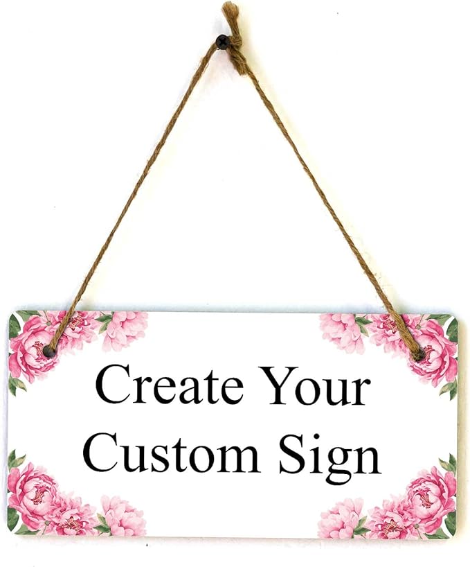 Signs ByLITA Peony Blush Personalized Hanging Wall or Door Sign (5 x 10") | Custom Signage for Your Home & Business