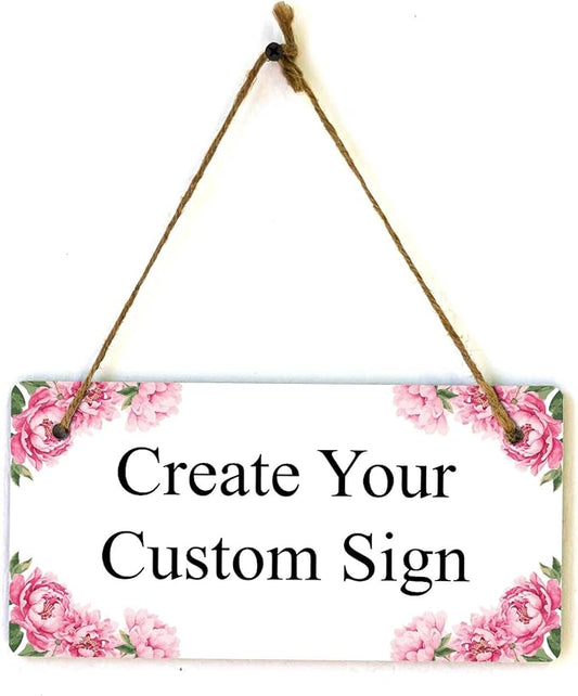 Signs ByLITA Peony Blush Personalized Hanging Wall or Door Sign (5 x 10") | Custom Signage for Your Home & Business