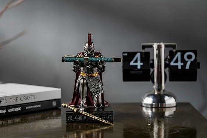 CYXStar Roman Praetorian Prefect Warrior Knight Pen Holder Desk Ornament Resin Praetorian Guard Mobile Phone Stand Desk Accessories and Organizer for Office with a Letter Opener (Iron)