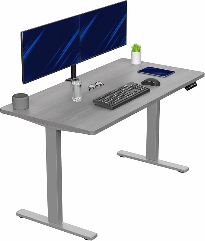 VIVO Electric 55 x 28 in Standing Desk, Memory Height Adjustment, 1B Series, Holds 220 lbs, One-Piece Dark Gray Top, Gray Frame, DESK-KIT-1G55G