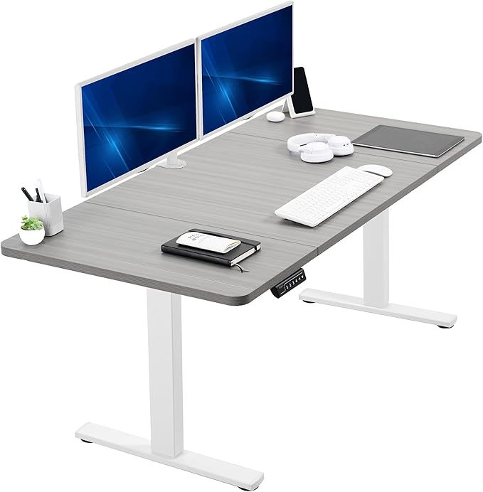 VIVO Electric 60 x 30 in Standing Desk, Memory Height Adjustment, 1B Series, Holds 220 lbs, Dark Gray Top White Frame, DESK-KIT-1W6G-30