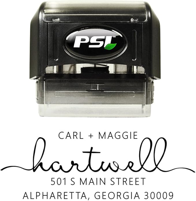 PrettySweetParty Self Inking Return Address Stamp - Custom 4 Line Personalized Address Stamp for Envelopes, Wedding Invitations, Business, Mailing Labels (Hartwell)