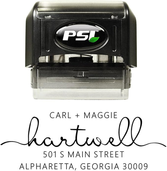 PrettySweetParty Self Inking Return Address Stamp - Custom 4 Line Personalized Address Stamp for Envelopes, Wedding Invitations, Business, Mailing Labels (Hartwell)