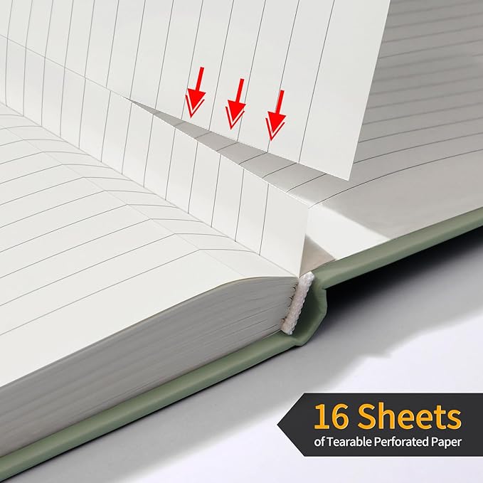 Annecy Lined Journal Notebook, Hardcover Leather Journal for Women & Men, 160 Numbered Pages, Medium 5.5" x 8.25", 100 GSM Thick Paper, Grey Green
