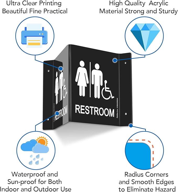 Faittoo Restroom Sign, Bathroom Signs, (2 Pack) 6 x 8 Inches Acrylic Sign, for Office or Business Bathroom and Toilet Door or Wall Decor, Indoor Outdoor Use, Black (Men and women with Handicap)