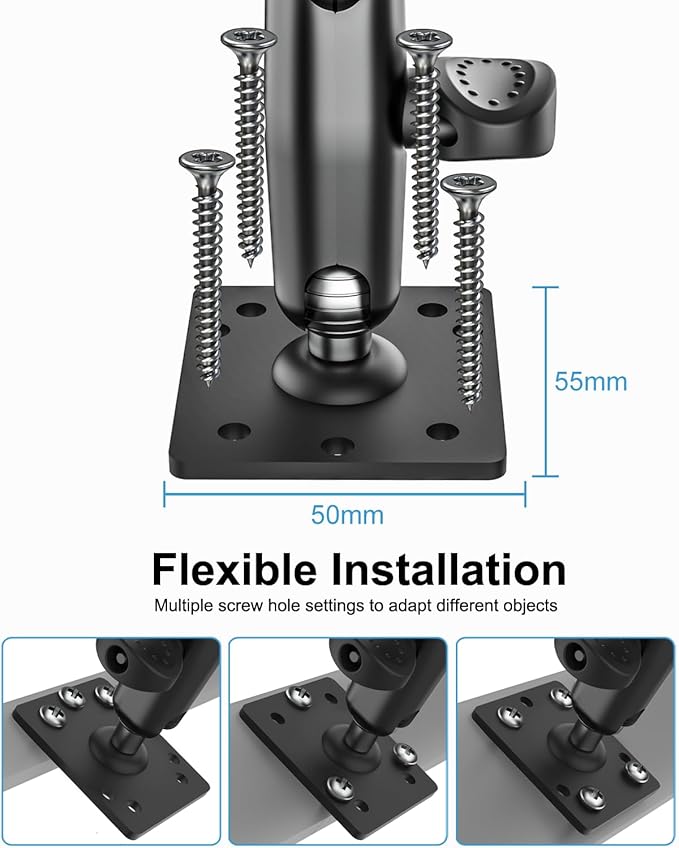 Small Tablet Wall Mount iPad Holder, Metal 360° Adjustable Stand, Multiple Hole Position, Alloy Base and Joint Arm, for iPad Pro Air Mini, Galaxy Tabs, Z Fold, Fire HD, Surface, iPhone, 4-13" Devices