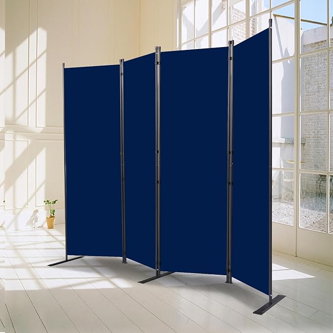 CHOSENM Room Divider, 4 Panel Folding Privacy Screens with Wider Support Feet, 6 Ft Portable Room Partition for Room Separator, 88" W X 71" H, Navy Blue