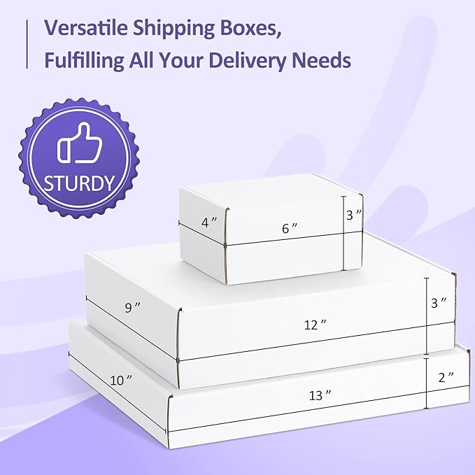 Eupako 18 Pack Small Shipping Boxes Assorted Sizes, 6x4x3, 12x9x3, 13x10x2-6 PCS Each Small Boxes, White Corrugated Box Mailers, Cardboard Boxes for Packaging Small Business, Mailing