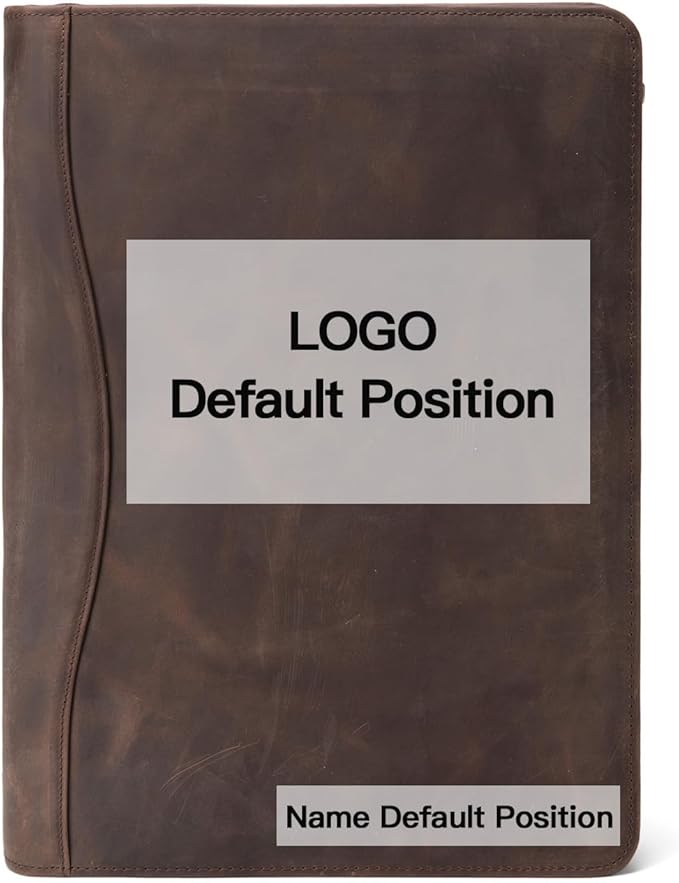 Geslun Personalized Genuine Leather Portfolio, Legal Size 8.5 x 14 Pad Holder, Custom Engraved Business Padfolio for Men Women, Zippered 14" Laptop Organizer, Professional Notepad Folio, Dark Khaki