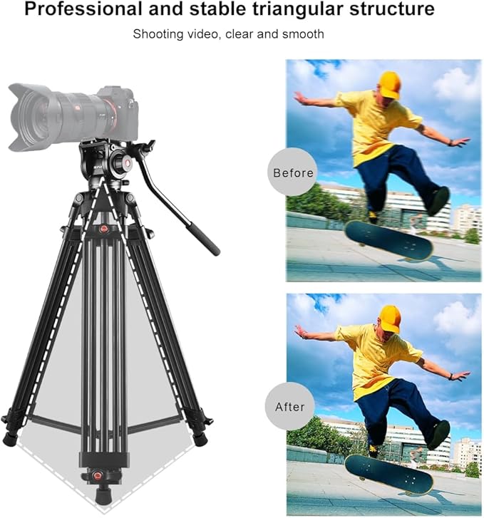PULUZ 67"/170cm Video Tripod, Heavy Duty Aluminum Alloy Camera Tripod Stand with 360° Fluid Drag Head, QR Plate Compatible with Canon Nikon Sony and Other DSLR Camera Camcorder, Load Up to 22lb/10kg
