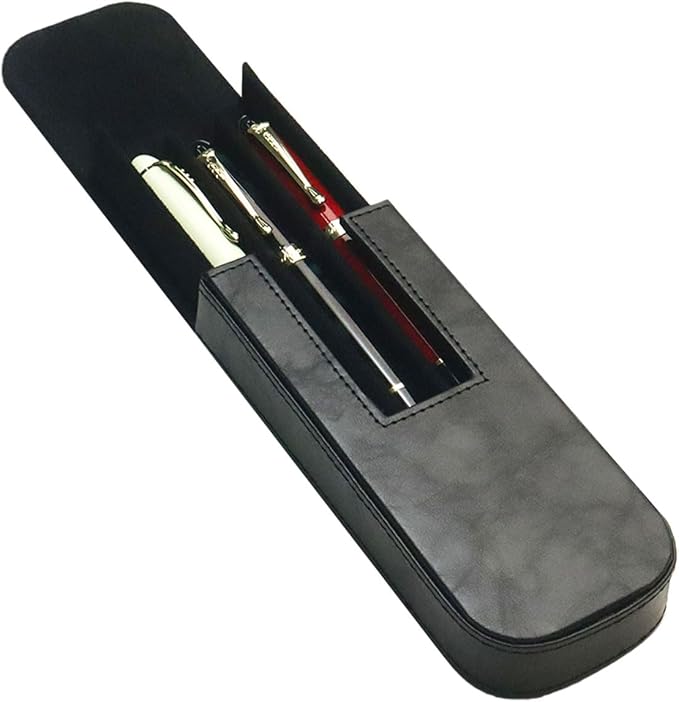 MIVLXLX Leather Triple Pen Case Pencil Pouch Holder for Three Fountain Ballpoint Rollerball Pens and Pencils Gift Choice for Man/Woman/Office (Black)