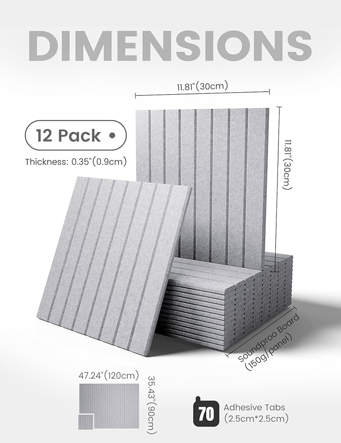 Large Felt Bulletin Board 48" x 36" Cork Board Alternative-12 Pack with 70 Safe Removable Adhesive Tabs, Cork Boards for Walls for Home Office Classroom Pin Board-Soft Gray