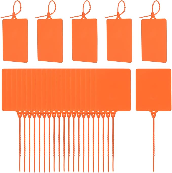 MECCANIXITY Plastic Seals Shipping Tags, for Basket Labels Cable Labels Tags Product Identification Tags, Logistics Marking, Outdoor Tagging, 3.1x3.9 Inch Orange 50Packs