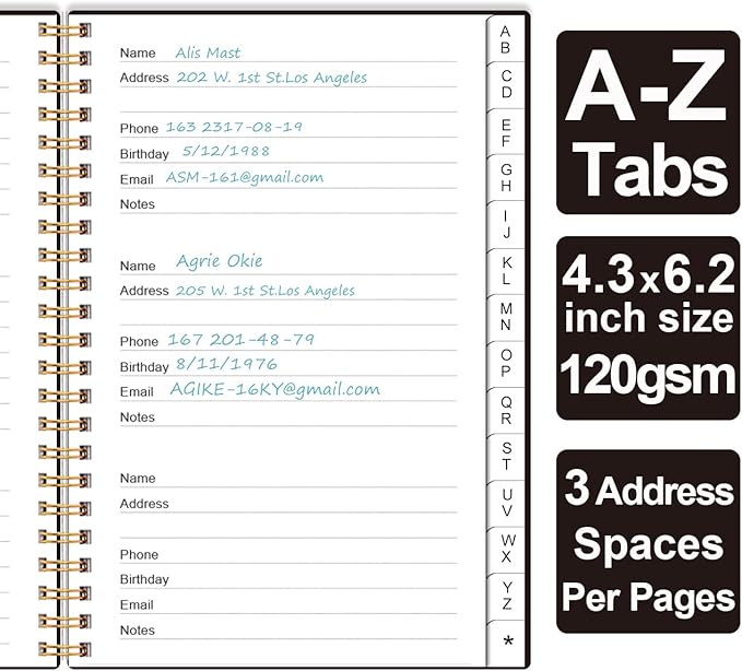 Address Book with Alphabetical Tabs - Telephone & Address Book with Address Contacts, Special Date, Phone, Birthday & Internet Login Password for Home and Office, 4.3" x 6.2", Black