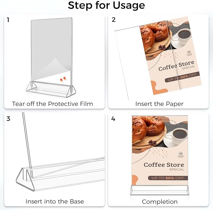 Smarpau Acrylic Sign Holder 4x6, 8 Pack Double-Sided Picture Frames Display Stand, Clear Table Number Holders, Plastic Menu Flyer Photo Paper Holders for Office Store Restaurant