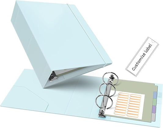 Ospelelf Leather Mini Binder Vintage Hardcover 2 Inch Rings, Professional Small 3 Ring Binders Organizer Suitable for 5.5" x 8.5" Documents, Binder Dividers with Tabs, Blue