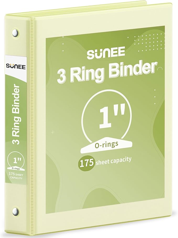 SUNEE 3 Ring Binder 1 Inch 1 Pack, Clear View Binder Three Ring PVC-Free (Fit 8.5x11 Inches) for School or Office Supplies, Light Yellow