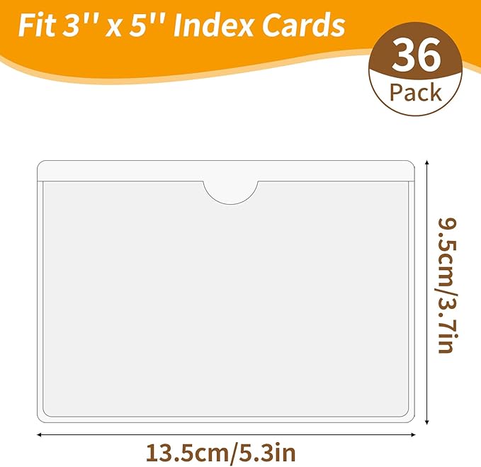 NIUBIER Storage Bin Labels, 36 Pack Clear Adhesive Pockets, Index Card Holder for 3x5 Cards, Removable Tote Labels Stickers for Packing Moving Box & Containers, Easy Peel Off