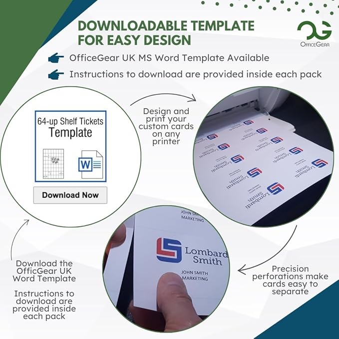 OfficeGear Shelf Edge Barcode Price Ticket Labels 64-up [25 Sheets - 1600 Pack] 37x26mm Custom Printable A4 Card Micro Perforated Non-Adhesive Merchandise Tag with Free Downloadable Design Template
