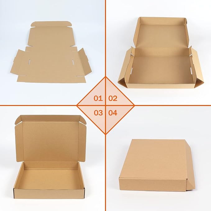 PHAREGE 12x9x2 inch Shipping Boxes Bulk 25 Pack Brown, Tab Lock Tuck Top Mailer Boxes for Packaging Small Business, Medium Cardboard Gift Boxes for Wrapping Mailing Present