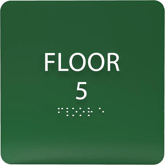 ADA CENTRAL SIGNS - 6" X6" Floor 5 Sign - ADA Compliant Tactile Graphics Grade 2 Braille Text Acrylic Wall Signs - Directional Assistance, Floor Number Safety Sign for Office, school Hospital, Apartment