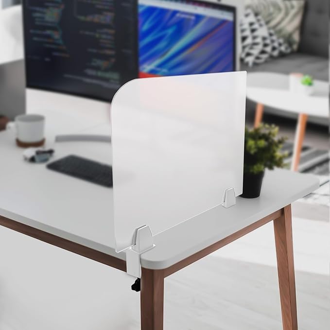 Desk Divider, Acrylic Desk Privacy Panels, Privacy Desk Screen, Frosted Acrylic Partitions with C-Type Clamps Acrylic Table Top Sneeze Guard for Offices Schools (17x18x2 in)