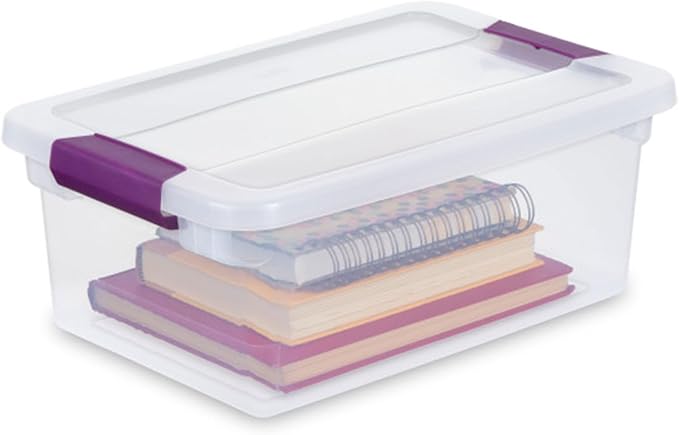 STERILITE 15 Qt ClearView Latch Storage Box, Stackable Bin with Latching Lid, Plastic Container to Organize Shoes in Closet, Clear Base, Lid (Pack of 12)