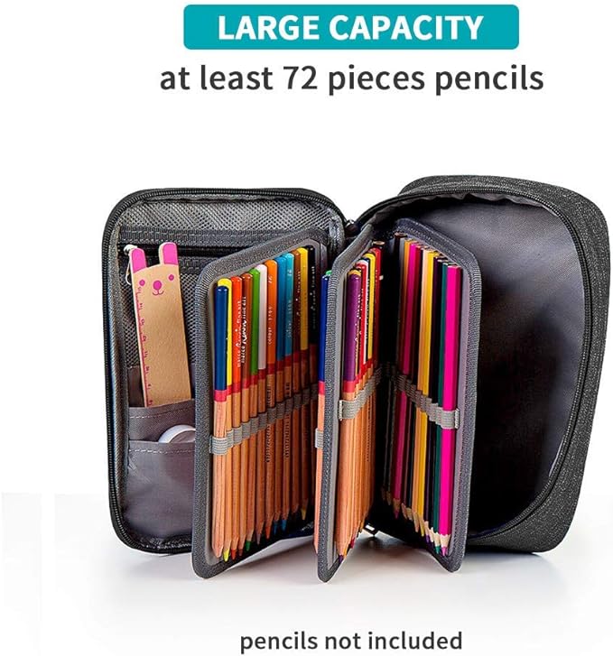 Number-one Large Capacity Pencil Case, 72 Slots Colored Pencil Pouch Bag Portable Pencil Holder Stationery Organizer with Compartments for Office and Travel, Black