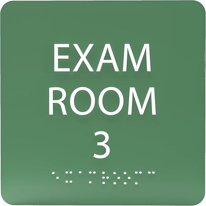 ADA CENTRAL SIGNS - 6" X6" Exam Room 3 Sign - ADA Compliant Tactile Graphics Grade 2 Braille Text Acrylic Wall Signs - Educational Institution Directional Assistance Test Center Door Sign for Schools