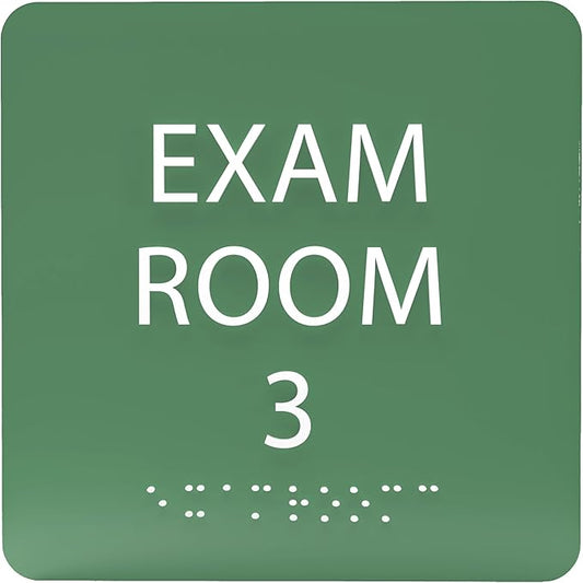 ADA CENTRAL SIGNS - 6" X6" Exam Room 3 Sign - ADA Compliant Tactile Graphics Grade 2 Braille Text Acrylic Wall Signs - Educational Institution Directional Assistance Test Center Door Sign for Schools