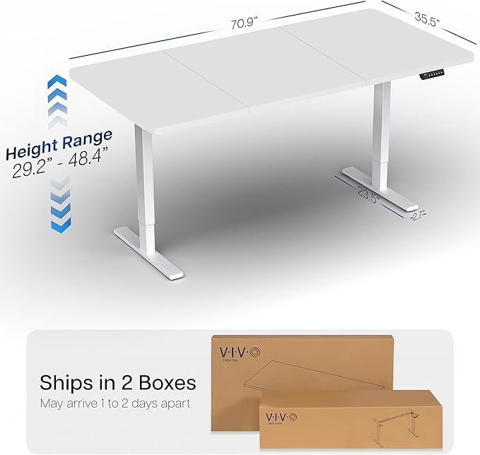 VIVO Electric 71 x 36 in Standing Desk, Memory Height Adjustment, 1B Series, Holds 220 lbs, White Top White Frame, DESK-KIT-1W7W-36