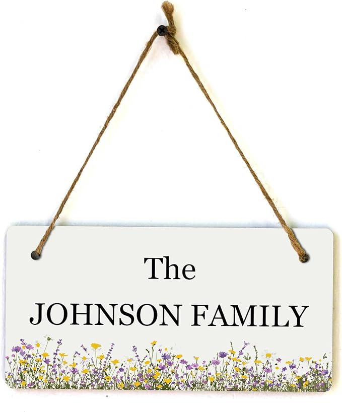 Signs ByLITA Wildflower Meadow Personalized Hanging Wall or Door Sign (5 x 10") | Custom Signage for Your Home & Business