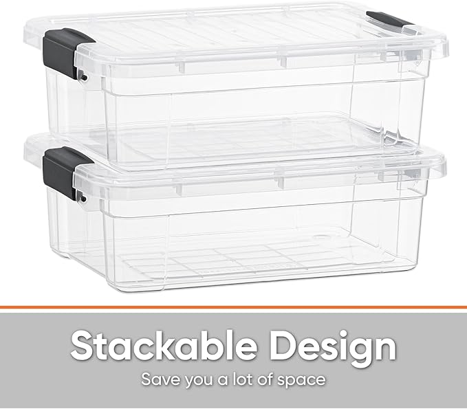 Superio Clear Storage Bins with Lids, Stackable Storage Box with Latches and Handles, Extra Small, 4 Pack 2 Quart