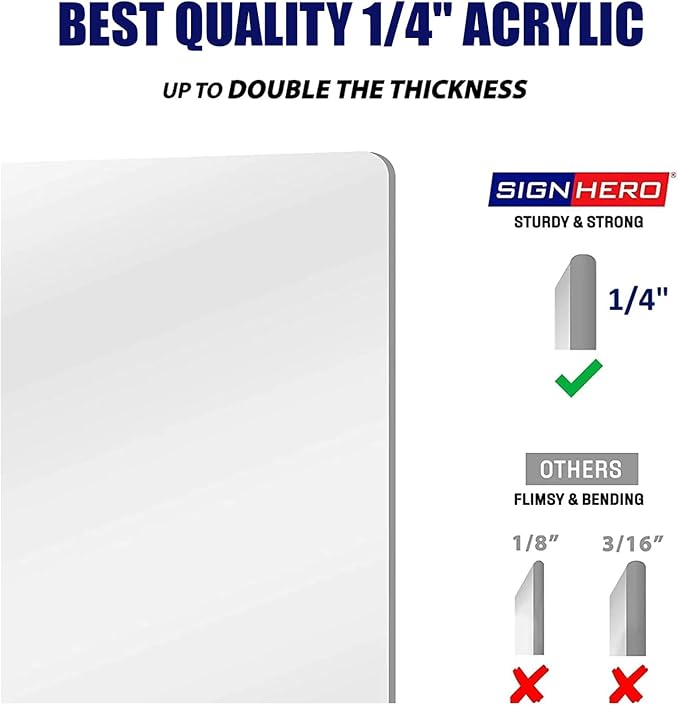 SignHero Sneeze Guard | Large, Sturdy ¼” Acrylic Plexiglass Shield | USA-Made, 30 Second Setup | Plexiglass Barrier for Counter, Reception, School, Office (Multiple Sizes)