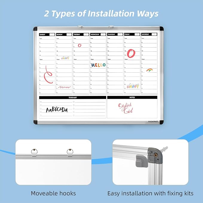 Large Weekly Dry Erase Board, Weekly Planner whiteboard with Hourly time Slots, Whiteboard Weekly Calendar for Schedule for Wall 36" X 24" Double-Sided for Office, Home and School